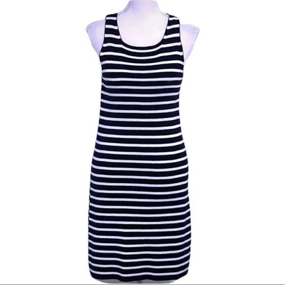 DKNY Navy White Striped Knit Sleeveless Dress SMALL - Picture 1 of 12